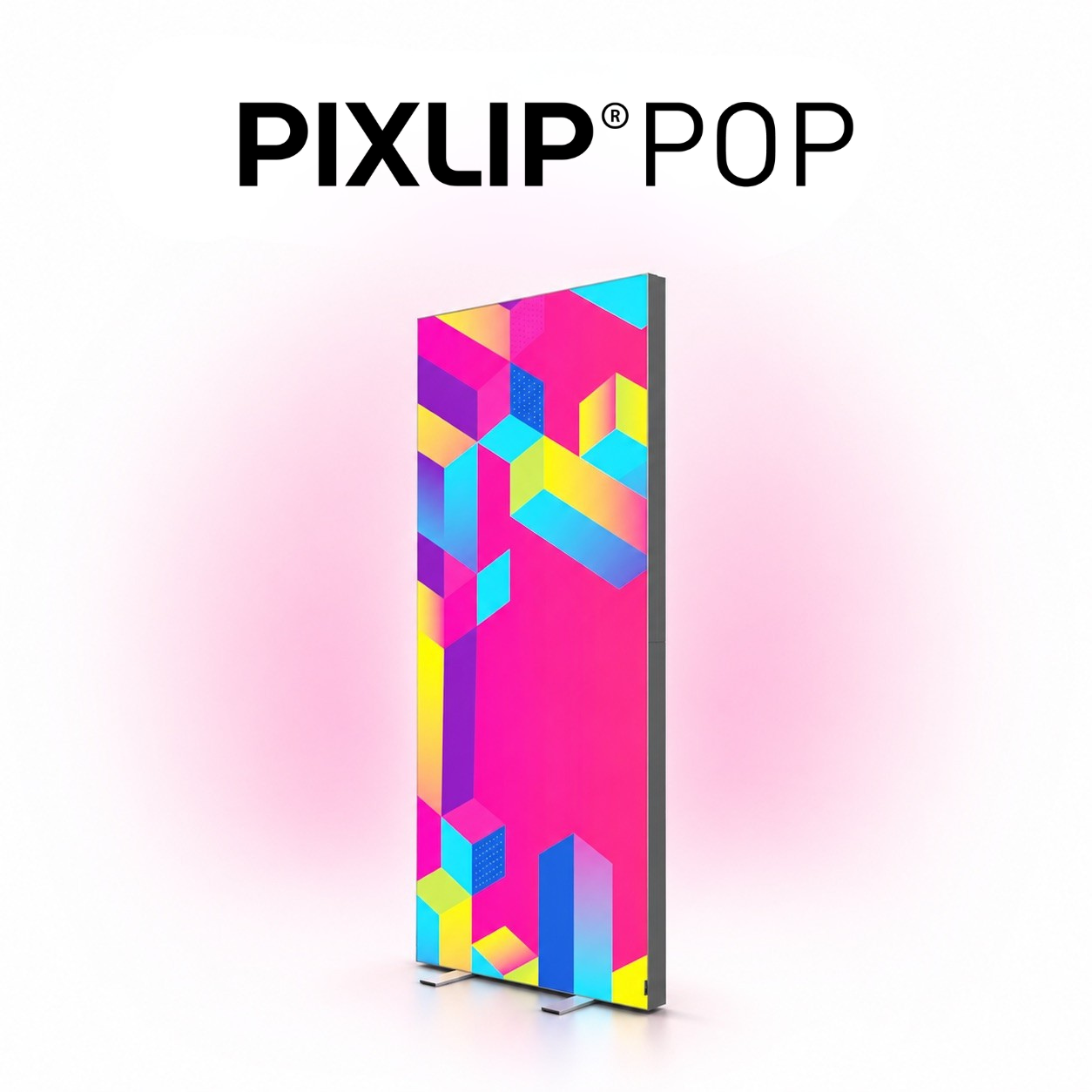 PIXLIP POP Standdisplay mit farbenfrohem geometrischem Muster