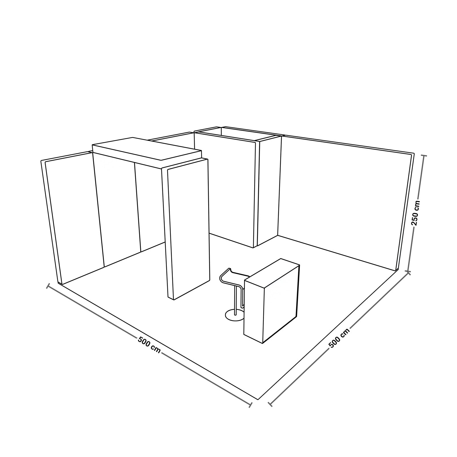 PIXLIP Messestand Set Compact 9 – modularer LED-Messestand mit 4 m² Fläche, individuell bedruckbar und werkzeuglos aufbaubar