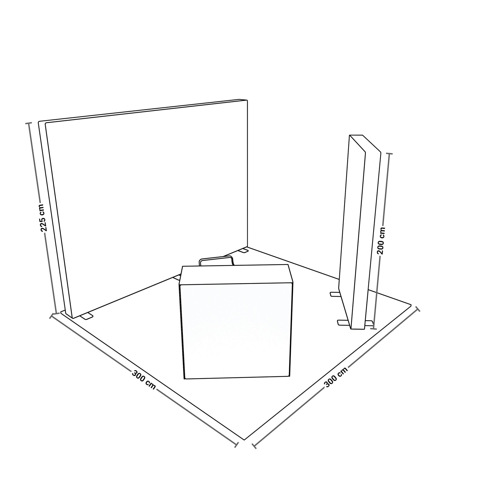 PIXLIP Messestand Set Compact 9 – modularer LED-Messestand mit 4 m² Fläche, individuell bedruckbar und werkzeuglos aufbaubar